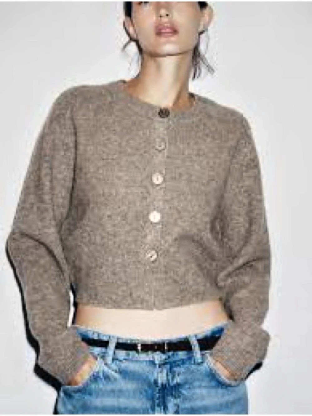 Zara Maxwell Cardigan Cropped Button-Front Brown